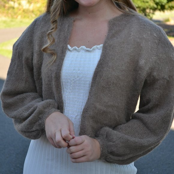 Handmade Sweaters - Women's Brown Handknitted Mohair Cardigan, size M